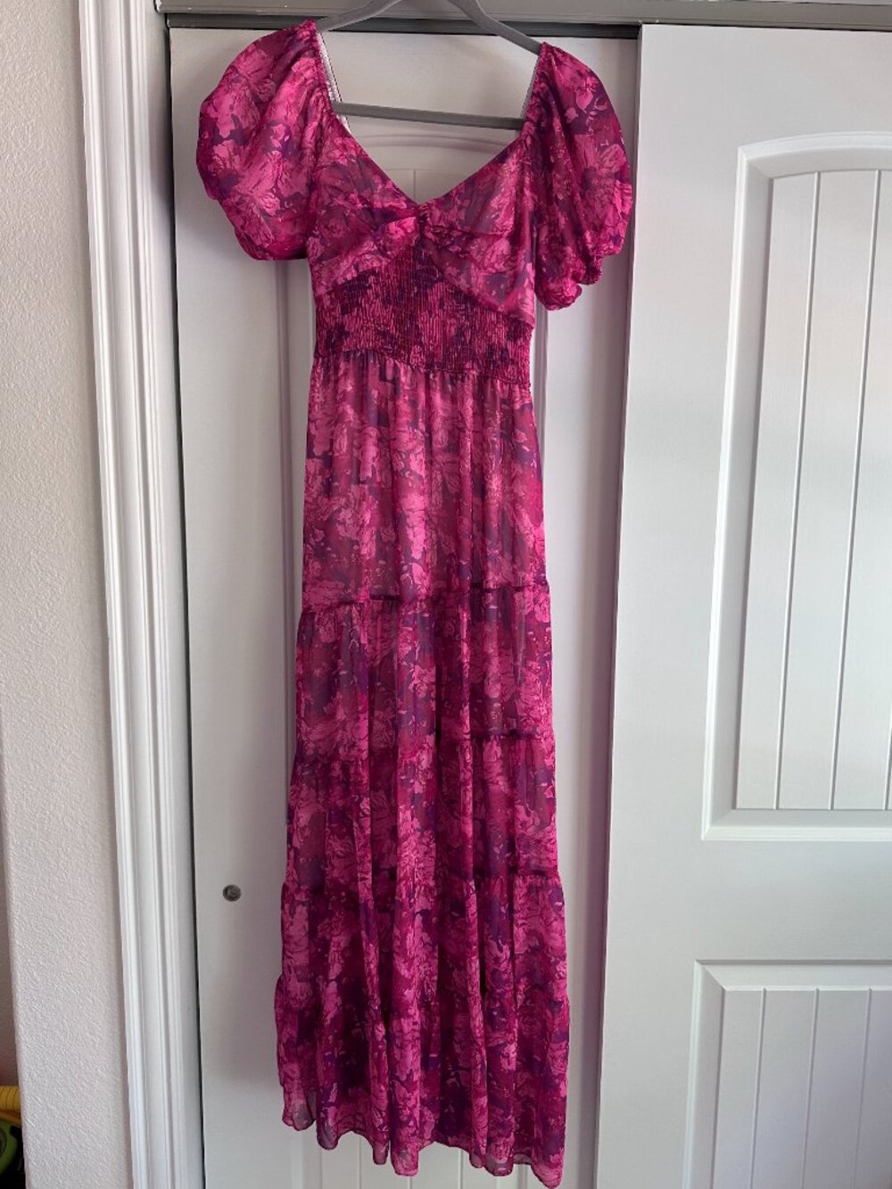 Pink Floral Dress Square Neck Ruffle Swing A Line Maxi Dress
